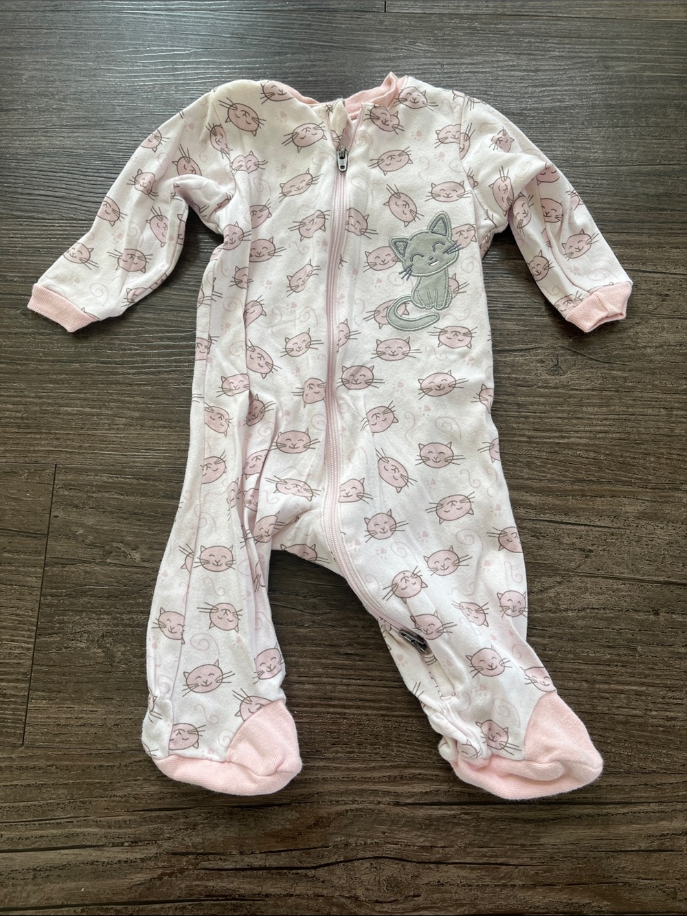 Tuffy Baby Girls Pink Cat Print One-Piece Footed Pajamas Size 3 Months